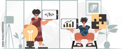 A collect of SEO stars. Synchronization and security of information capacity concept. Trendy style, Vector Illustration