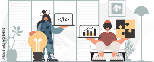 A collect of SEO stars. Synchronization and security of data capacity concept. Trendy style, Vector Illustration