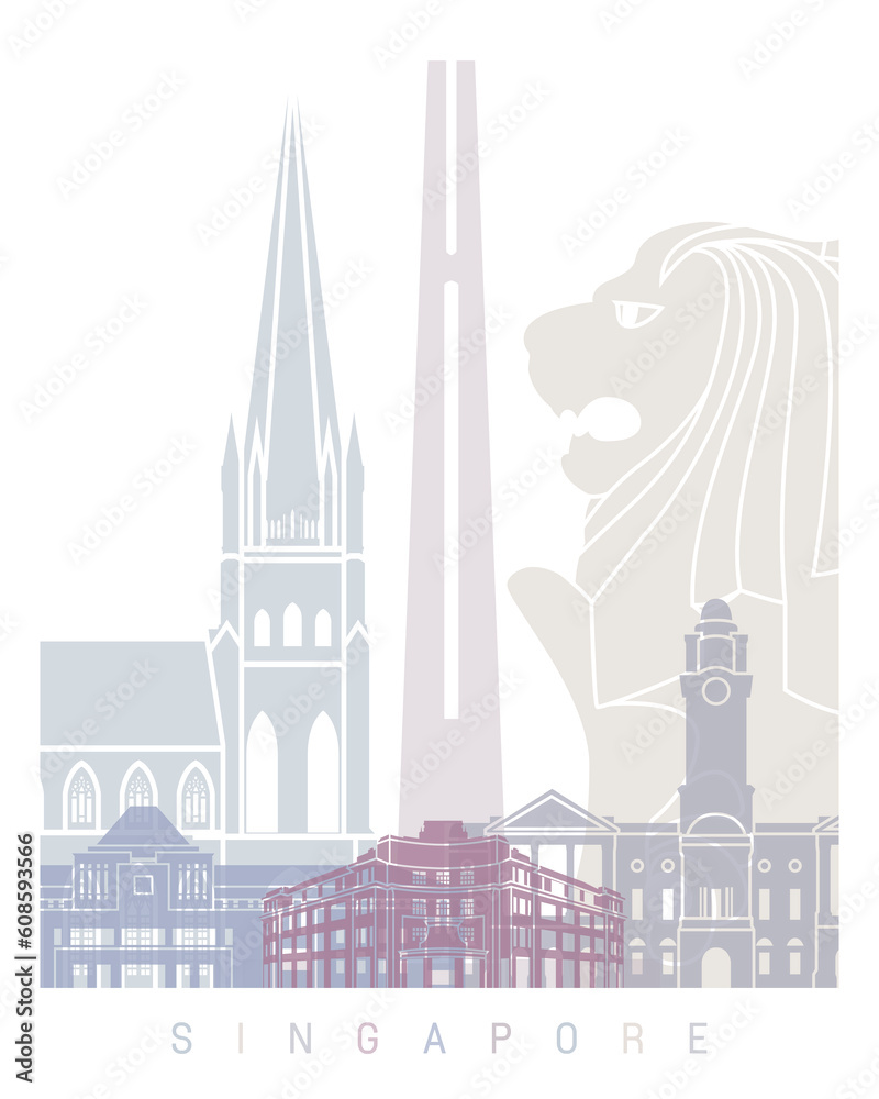 Fototapeta premium SINGAPORE SKYLINE POSTER PASTEL