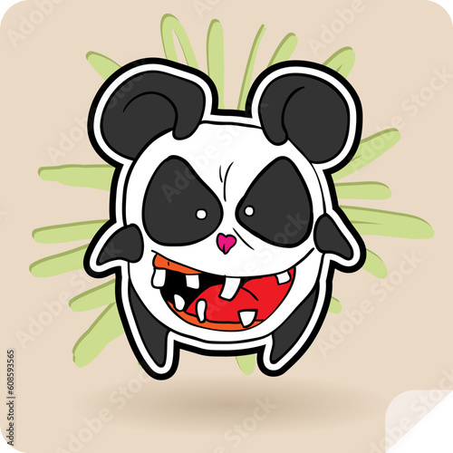 Angry, colorful, funny panda anime. Vector illustration.