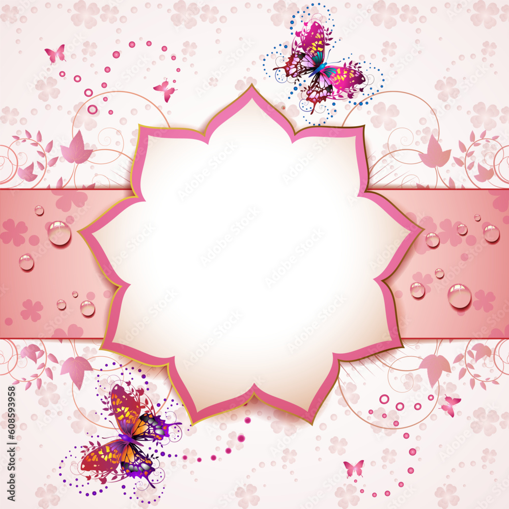 Background with butterflies and drops