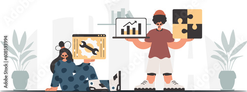 A collect of SEO stars. Synchronization and security of information capacity concept. Trendy style, Vector Illustration