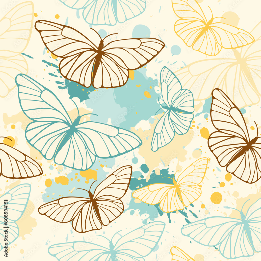 vector seamless pattern with butterflies and blots
