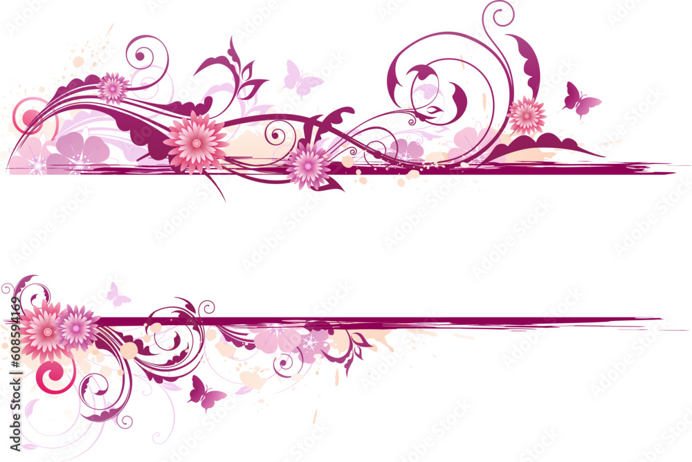 vector floral background with red flowers and ornament