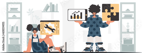 A collect of SEO stars. Synchronization and security of information capacity concept. Trendy style, Vector Illustration