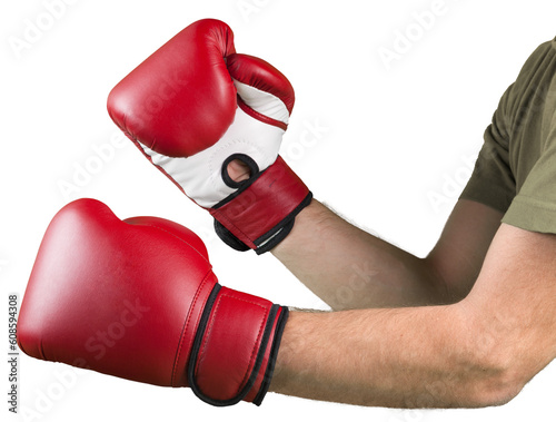 Red Boxing Gloves on hands, Isolated © BillionPhotos.com