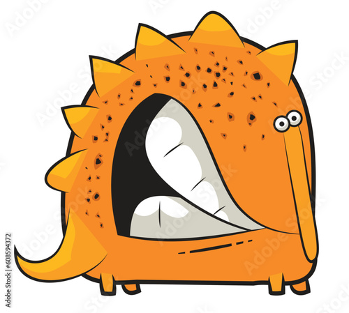 Yellow funny toy dinosaur grinding teeth