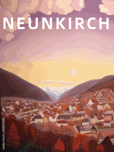 Neunkirch: Retro tourism poster with a Swiss landscape and the headline Neunkirch in Schaffhausen photo