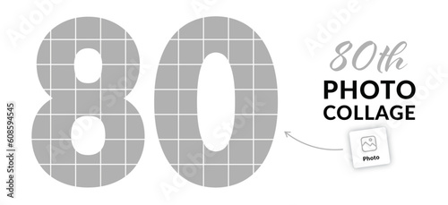 80 photo collage. 80th anniversary or 80th birthday picture collage concept. Vector illustration
