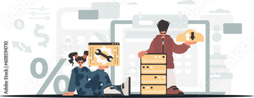 A collect of SEO stars. Synchronization and security of information capacity concept. Trendy style, Vector Illustration
