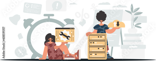 A collect of SEO stars. Synchronization and security of data capacity concept. Trendy style, Vector Illustration