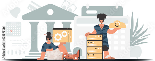 A collect of SEO stars. Synchronization and security of information capacity concept. Trendy style, Vector Illustration