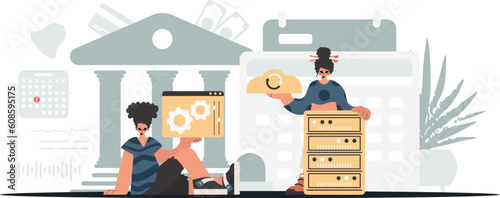 A collect of SEO stars. Synchronization and security of data capacity concept. Trendy style, Vector Illustration