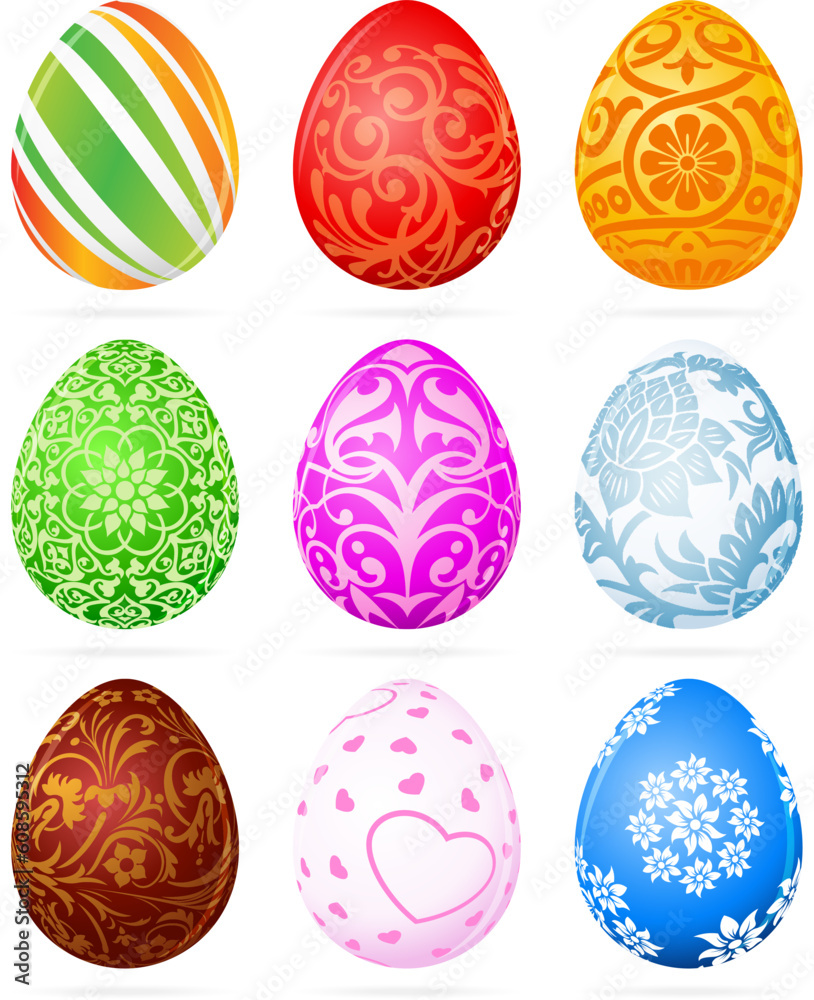 Easter Eggs Set decorated with ornaments and florals Easter Eggs Set decorated with ornaments and florals