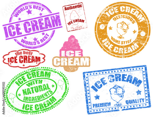 Set of grunge rubber stamps with the text ice cream written inside, vector illustration