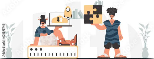 A collect of SEO stars. Synchronization and security of information capacity concept. Trendy style, Vector Illustration