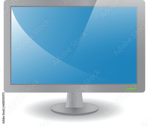 Front view of a computer monitor with blue screen. Vector illustration