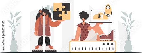 A collect of SEO stars. Synchronization and security of data capacity concept. Trendy style, Vector Illustration