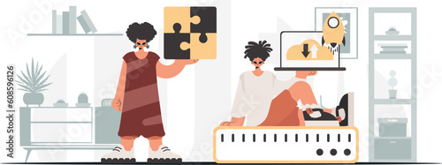 A collect of SEO stars. Synchronization and security of data capacity concept. Trendy style, Vector Illustration