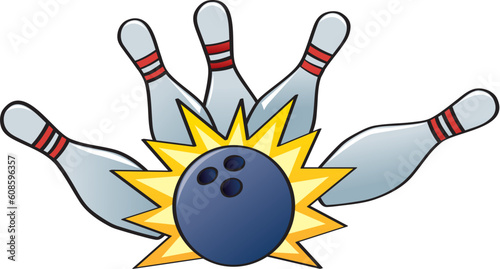 A bowling ball hitting the pins for a strike.
