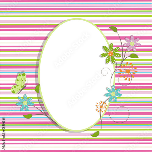 Beautiful greeting background with flowers scroll and butterfly, vector illustration