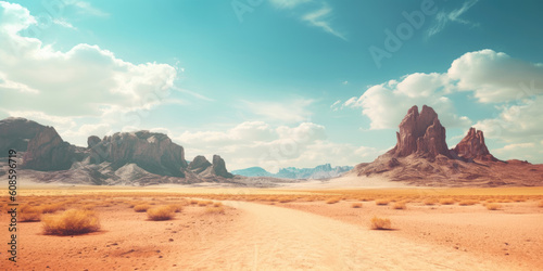 Desert Road in the desert with a view of the mountains, Generative AI