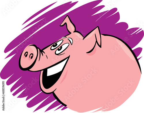 cartoon humorous illustration of funny farm pig