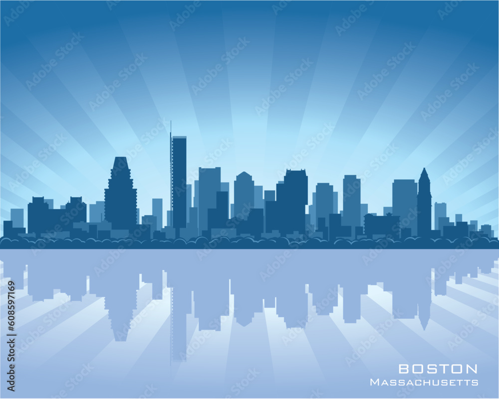 Boston, Massachusetts skyline illustration with reflection in water