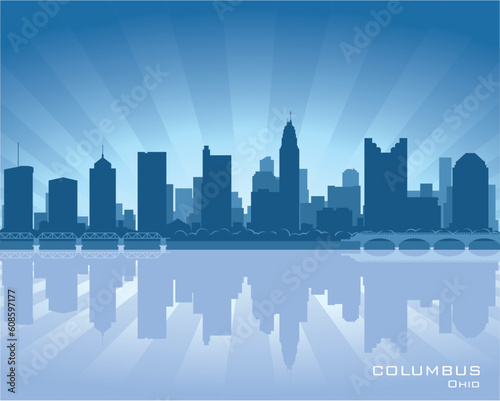 Columbus  Ohio skyline illustration with reflection in water