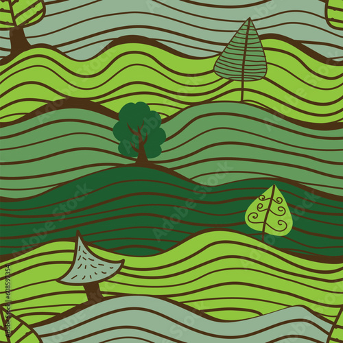 Seamless green pattern with trees