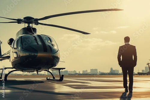 Businessman private helicopter. Generate Ai