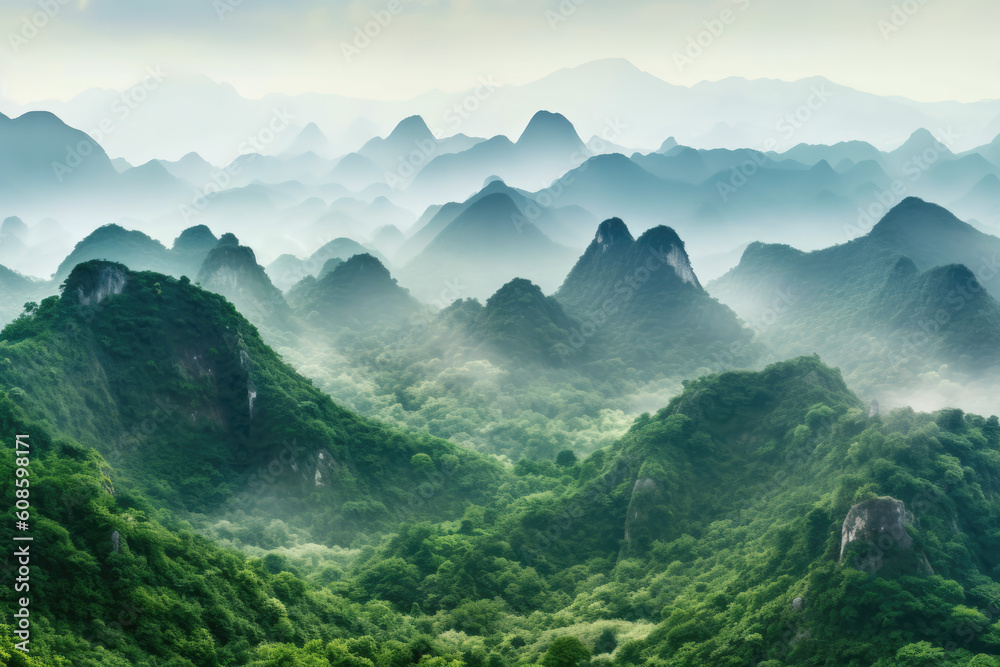 The natural landscape of the mountains and water in Guilin, China - obrazy, fototapety, plakaty 