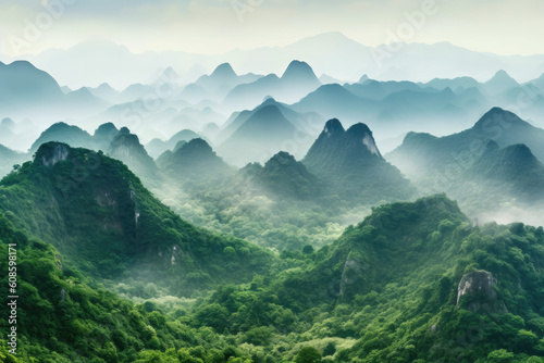 The natural landscape of the mountains and water in Guilin, China