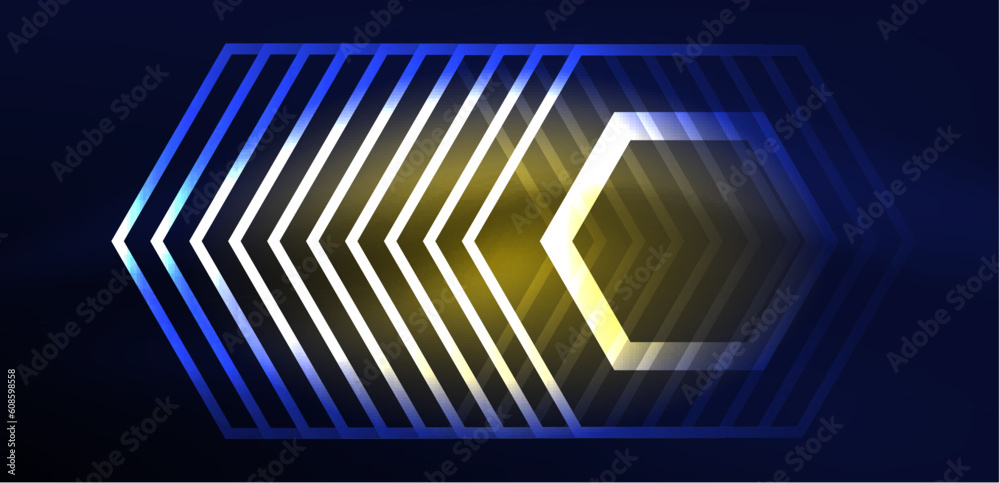 Hexagon abstract background. Techno glowing neon hexagon shapes vector illustration for wallpaper, banner, background, landing page, wall art, invitation, prints, posters Hexagon abstract background. Techno glowing neon hexagon shapes vector illustration for wallpaper, banner, background, landing page, wall art, invitation, prints, posters