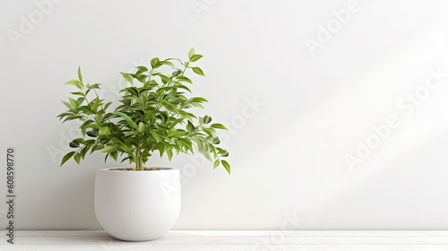 Green plant in pot on floor. Generative AI