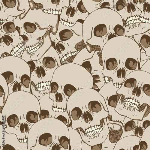 Human skulls seamless background. Vector illustration