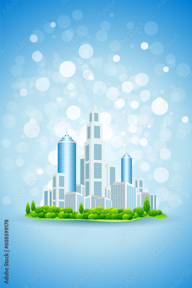 Blue Business Background with Modern City and Sparkles