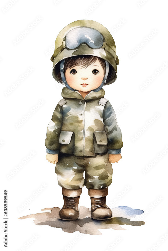 army military soldier watercolor clipart cute isolated on white background