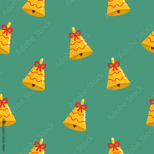 Seamless pattern christmas from bells and tapes on the background.