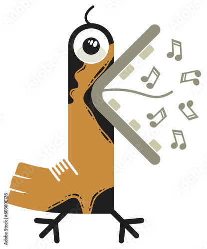 Illustration of a singing bird with a widely opened beak