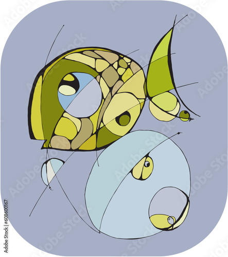Abstract fish on a blue background