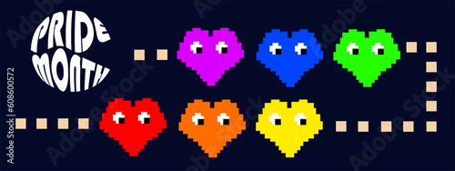 heart dot pride raindow colors illustration vector, vintage gaming  style, Rainbow colors for Pride month