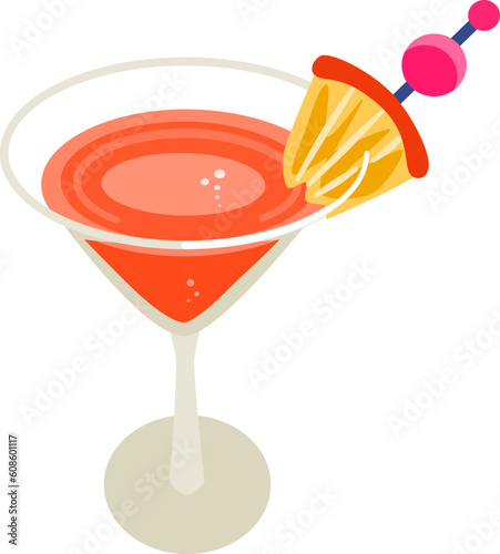 Fresh summer cocktail for beach party. Peachy and orange drink with piece of fruit.