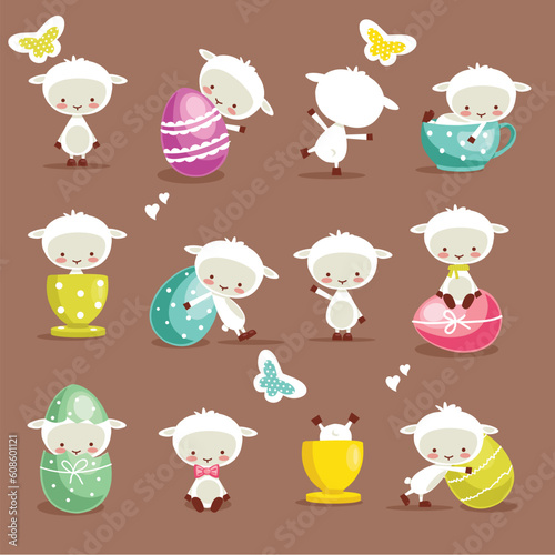 Cute easter character set, vector illustration