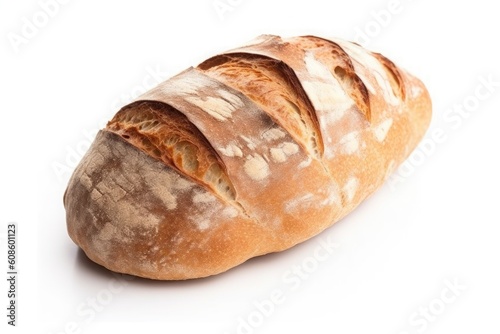 Loaf of golden bread isolated on white background. Generative AI