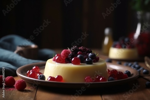 Pudding berries dessert. Generate Ai