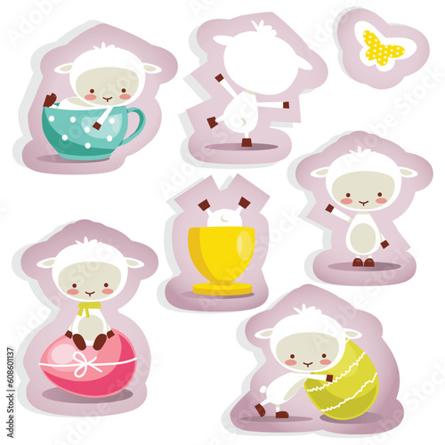 Cute easter stickers isolated , vector illustration