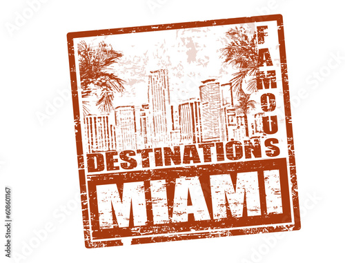 Grunge rubber stamp with the text famous destinations Miami inside, vector illustration