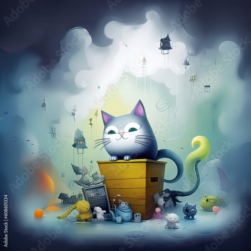 Cute Cats, Childrens Book Illustration, Generative AI photo