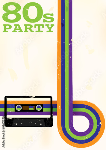 Retro Poster - 80s Party Flyer With Audio Cassette Tape